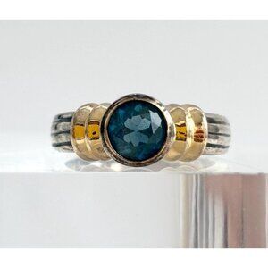 Dual Toned Shank BLue Tanzanite Art Deco Sterling Silver 925 Vintage Ring - sz 6